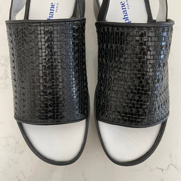 Stephane Kelian Paris Woven Sling Back Platform Sandals Black + White Sz 40 - Picture 6 of 13